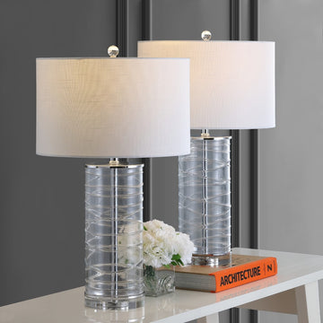 Cole 27.5" Modern Fused Glass Cylinder LED Table Lamp - JONATHAN Y